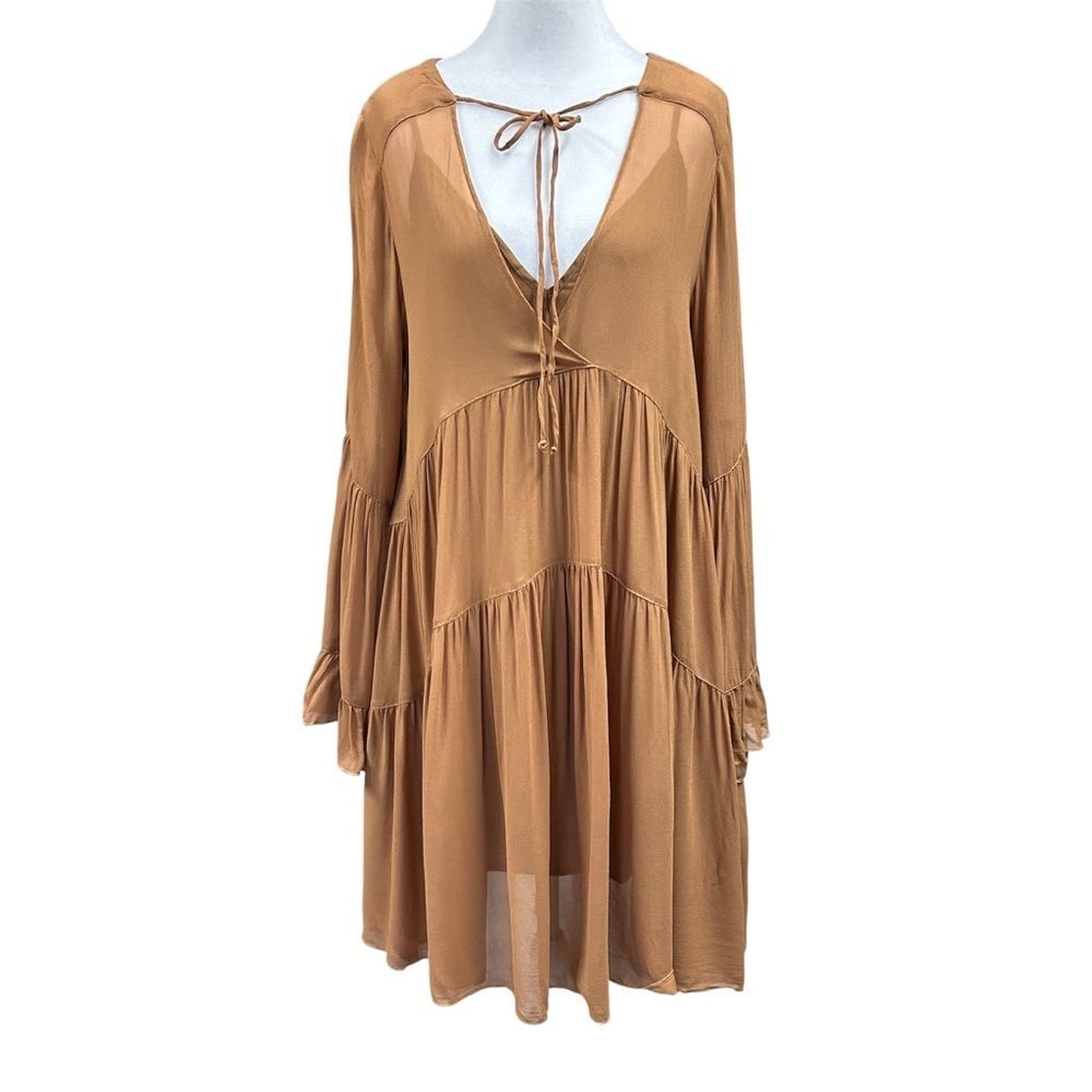 Young Fabulous Broke Tallia Tiered Chiffon Prairie Dress Bell Sleeve Sheer Sz M